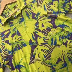 Proud 90 Golf Is Fun Tropical Palm Leaf Polo Shirt Lime Green Purple Mens XL
